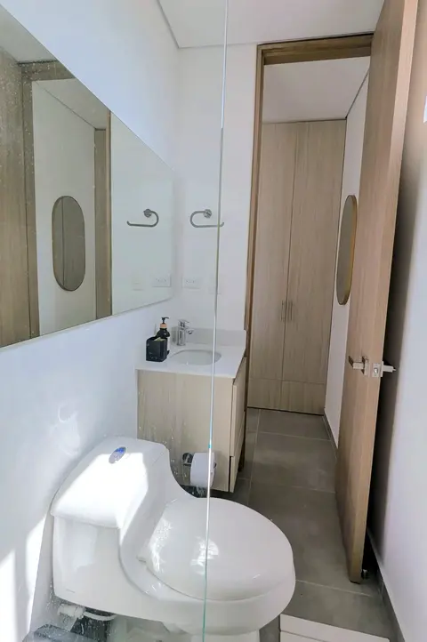 Newly refurbished, sparkling clean shower space.